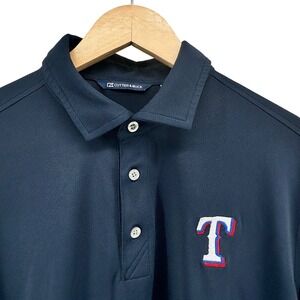 Cutter & Buck Mens TX Rangers MLB Polo Shirt Navy Blue Large Stretch Performance